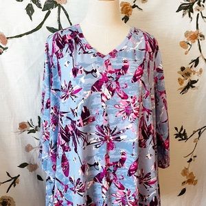 Denim & Company Floral Quarter Sleeve Top